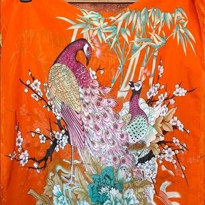 LIANG DIAN Silk Blend Scarf Orange Multicolor Floral OS